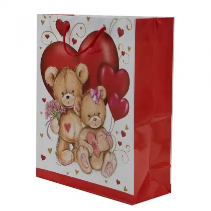 Τσάντα Χάρτινη Με Θέμα “Αρκουδάκια” Και Χερούλι Από Βαμβακερό Κορδόνι 32x11x45cm