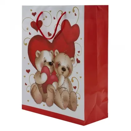 Τσάντα Χάρτινη Με Θέμα “Αρκουδάκια” Και Χερούλι Από Βαμβακερό Κορδόνι 26x10x31cm