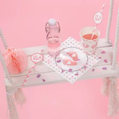 Χάρτινα Καλαμάκια με Σχέδιο Baby Shower Feet Συσκευασία 6 Τεμαχίων