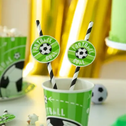 Χάρτινα Καλαμάκια με Σχέδιο Football Συσκευασία 6 Τεμαχίων