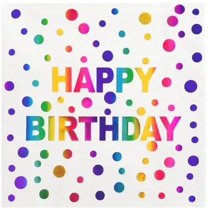 Χαρτοπετσέτες Λευκές Με Μεταλιζέ Πουά Happy Birthday 33x33cm Συσκευασία 10 Τεμαχίων