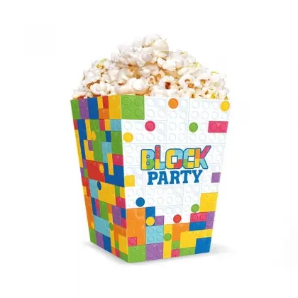 Xωνάκια για Popcorn Με Σχέδιο Block Party 8.5x8.5x12.5cm Συσκευασία 6 Τεμαχίων